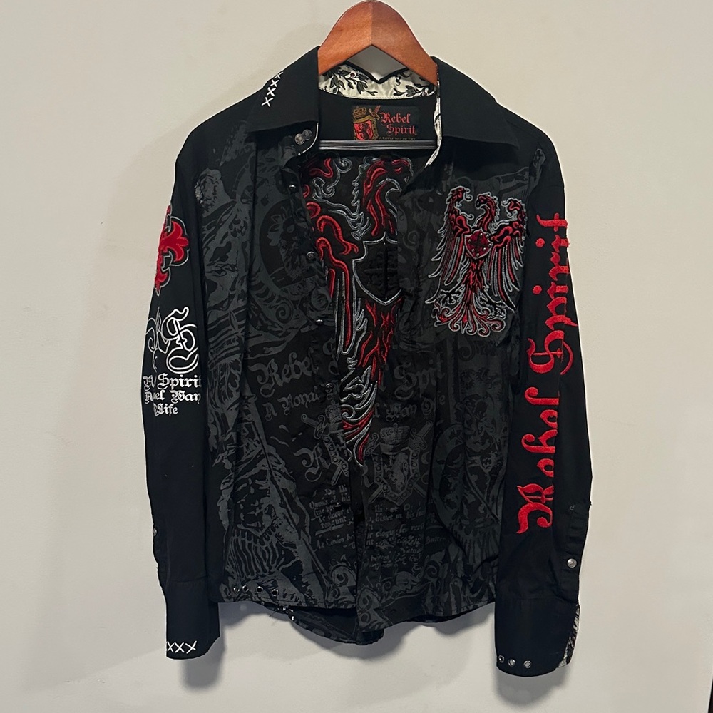 Rebel Spirit Black and Red Embroidered shirt